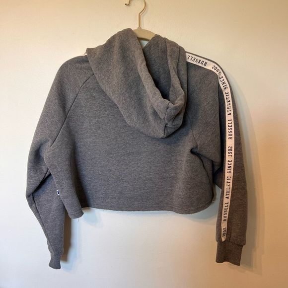 Russell Athletic Claire Heather Grey Crop Hoodie - Picture 4 of 5